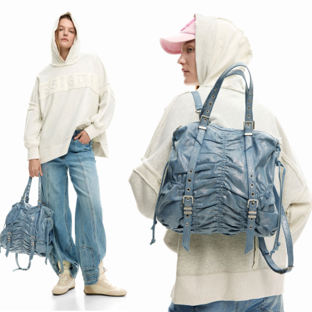 Geanta si rucsac, 2 in 1, de dama, de mana si umar, Desigual, Buxton Denim, Albastru [2]