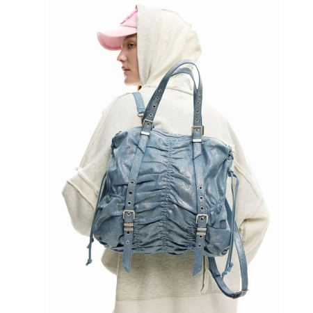 Rucsacuri - Geanta si rucsac, 2 in 1, de dama, de mana si umar, Desigual, Buxton Denim, Albastru