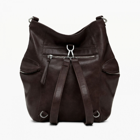 Geanta si rucsac, 2 in 1, de dama, de mana si umar, Desigual, seria Half Logo Arica, Maro ciocolata [2]