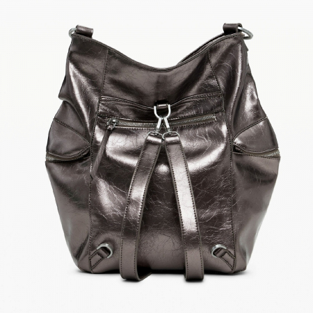 Geanta si rucsac, 2 in 1, de dama, de mana si umar, Desigual, seria Half Logo Arica, Gri metalizat [10]