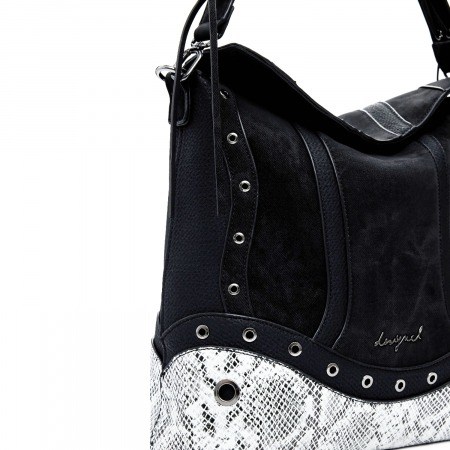 Geanta si rucsac, 2 in 1, de dama, de mana si umar, Desigual, seria Snake Patch Jersey, Negru [6]