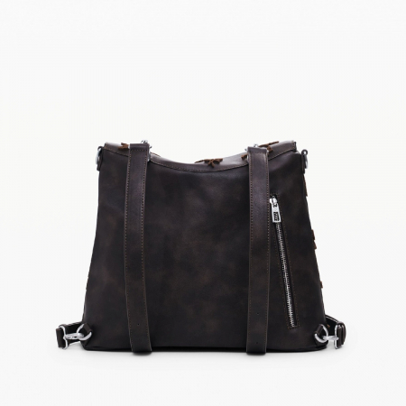 Geanta si rucsac, 2 in 1, de dama, de mana si umar, Desigual, seria Stencil Flocado Jersey, Maro ciocolata [7]