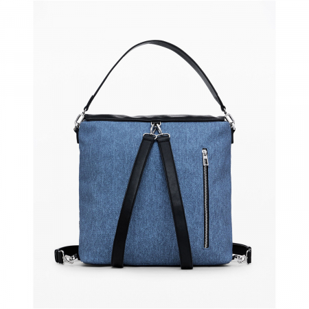Geanta si rucsac de dama, Desigual, seria Mickey Denim Edge Jersey, Albastru [5]