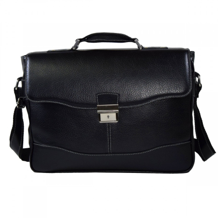 Geanta tip servieta pentru laptop de 14 inch, din piele naturala moale, model 41, Negru mat [1]