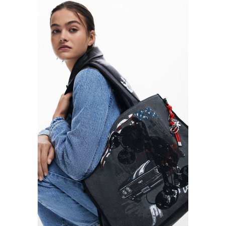 Geanta versatila de dama, de voiaj / cumparaturi, de mana si umar, Desigual, seria Mickey Studs Khiva, Gri inchis [1]