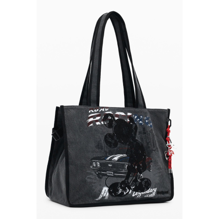 Genti de zi - Geanta versatila de dama, de voiaj / cumparaturi, de mana si umar, Desigual, seria Mickey Studs Khiva, Gri inchis