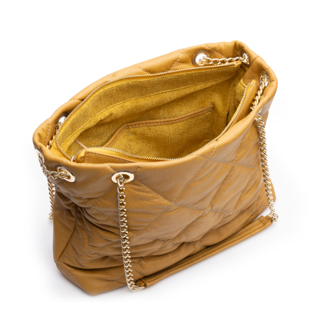 Geanta de umar, piele naturala model matlasat, Galben mustar [5]