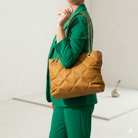 Geanta de umar, piele naturala model matlasat, Galben mustar [1]