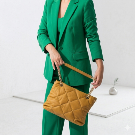 Posete - Geanta de umar, piele naturala model matlasat, Galben mustar