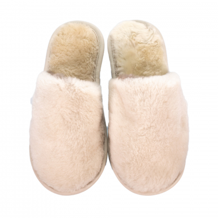 Papuci de casa din blana naturala de miel, confortabila, model unisex, Bej [2]