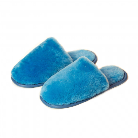 Papuci de casa din blana naturala de miel, confortabila, model unisex, Albastru [2]