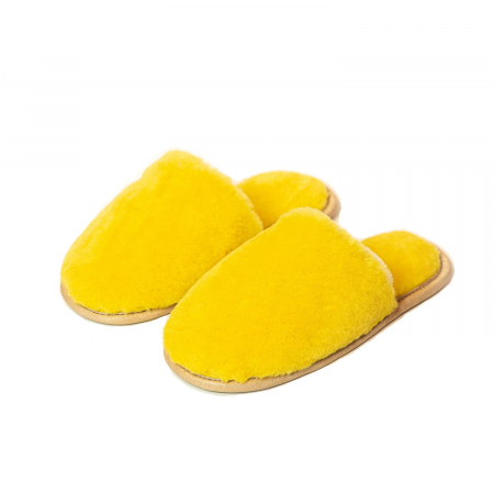 Papuci de casa din blana naturala de miel, confortabila, model unisex, Galben [2]