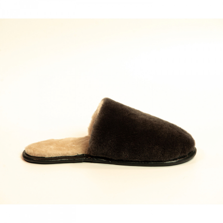 Papuci de casa din blana naturala de miel, confortabila, model unisex, Maro [1]