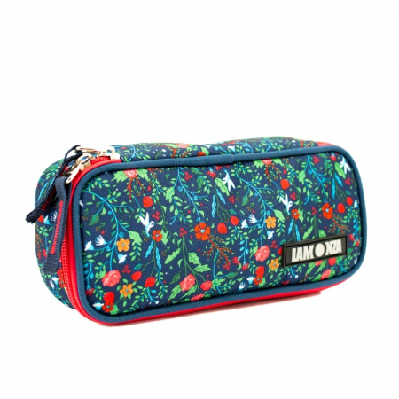 Penare scoala - Penar scolar, Lamonza, model Bloom, Albastru/ Multicolor