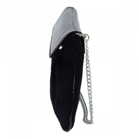 Plic casual din piele naturala lacuita si piele intoarsa neagra 144 [2]