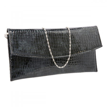 Plic de ocazie din piele croco lac in degrade verde petrol/negru