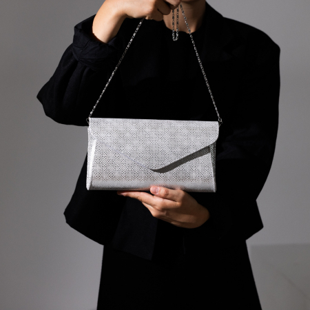 Plicuri elegante - Plic elegant din piele naturala, model 08, Argintiu mozaic