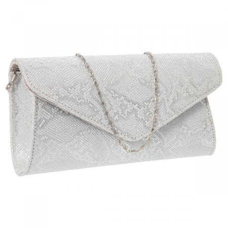 Plic elegant din piele naturala argintiu texturat, model 08