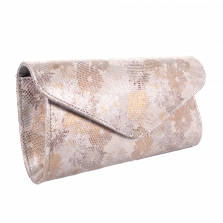 Dama - Plic elegant din piele naturala, model 08, Gri cu imprimeu floral