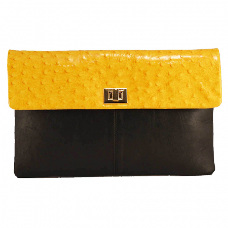 Plic elegant negru/galben din piele naturala