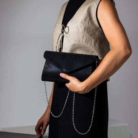 Plic elegant din piele naturala, model 08, Negru lucios