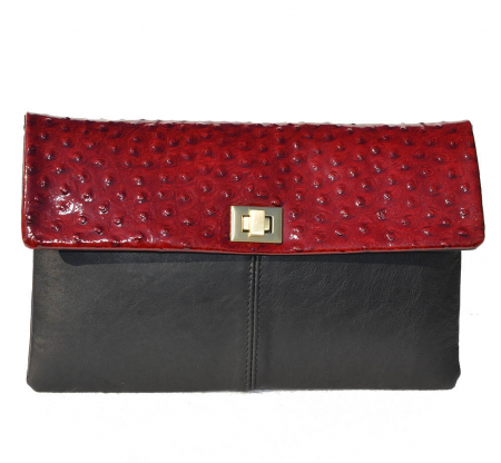 Plic negru / visiniu piele naturala tip strut