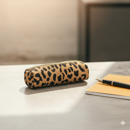 Port stilou / penar, din piele naturala, Oxford, Maro animal print [1]