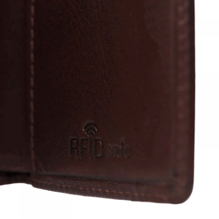 Portofel unisex cu suport pentru carduri, din piele naturala, The Chesterfield Brand, Lancaster, cu protectie anti scanare RFID, Maro inchis [3]