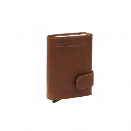 Port carduri - Portofel unisex cu suport pentru carduri, din piele naturala, The Chesterfield Brand, Leicester, cu protectie anti scanare RFID, Maro coniac