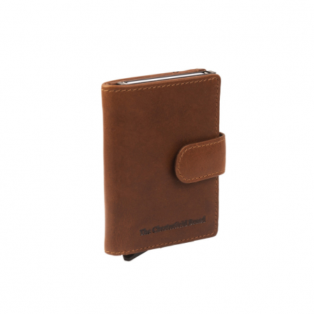 Port carduri - Portofel unisex cu suport pentru carduri, din piele naturala, The Chesterfield Brand, Loughton, cu protectie RFID, Maro coniac