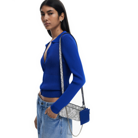 Portofele - Portofel/gentuta, 2 in 1, de dimensiune mica, Desigual, Mini Snake, Alb