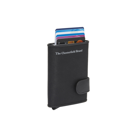 Port carduri - Portofel unisex cu suport pentru carduri, din piele naturala, The Chesterfield Brand, Delsbo, cu protectie anti scanare RFID, Negru