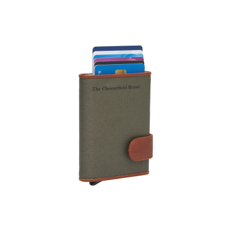 Port carduri - Portofel unisex cu suport pentru carduri, din piele naturala, The Chesterfield Brand, Delsbo, cu protectie anti scanare RFID, Verde olive