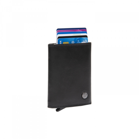Port carduri - Portofel unisex cu suport pentru carduri, din piele naturala, The Chesterfield Brand, Gabriela, cu protectie anti scanare RFID, Negru