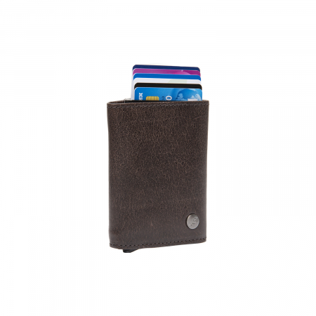 Port carduri - Portofel unisex cu suport pentru carduri, din piele naturala, The Chesterfield Brand, Gabriela, cu protectie anti scanare RFID, Maro inchis