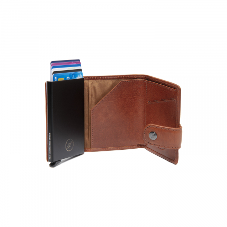 Portofel unisex cu suport pentru carduri, din piele naturala, The Chesterfield Brand, Larino, cu protectie anti scanare RFID, Maro coniac [5]