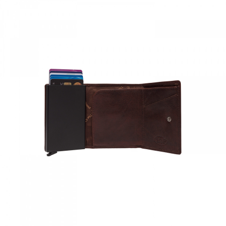 Portofel unisex cu suport pentru carduri, din piele naturala, The Chesterfield Brand, Paris, cu protectie anti scanare RFID, Maro inchis [1]