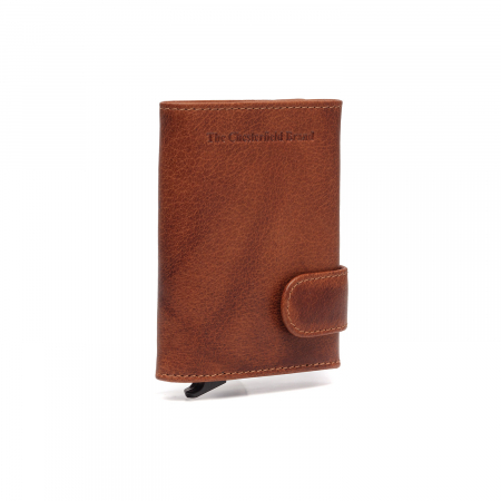 Port carduri - Portofel unisex cu suport pentru carduri, din piele naturala, The Chesterfield Brand, Portland, cu protectie anti scanare RFID, Maro coniac