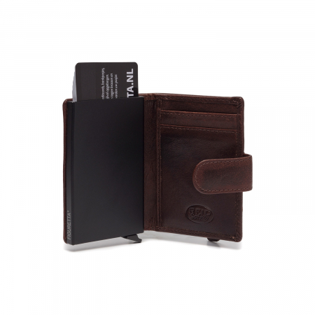 Portofel unisex cu suport pentru carduri, din piele naturala, The Chesterfield Brand, Prague, cu protectie anti scanare RFID, Maro inchis [2]