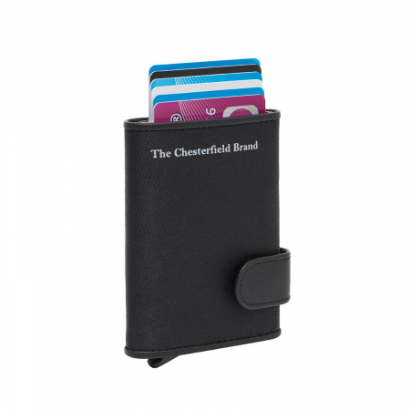 Port carduri - Portofel unisex cu suport pentru carduri, din piele naturala, The Chesterfield Brand, Sabana, cu protectie anti scanare RFID, Negru