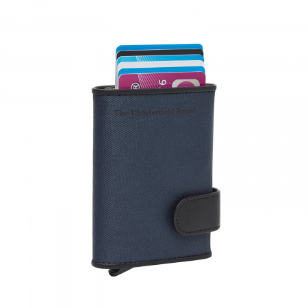 Port carduri - Portofel unisex cu suport pentru carduri, din piele naturala, The Chesterfield Brand, Sabana, cu protectie anti scanare RFID, Bleumarin