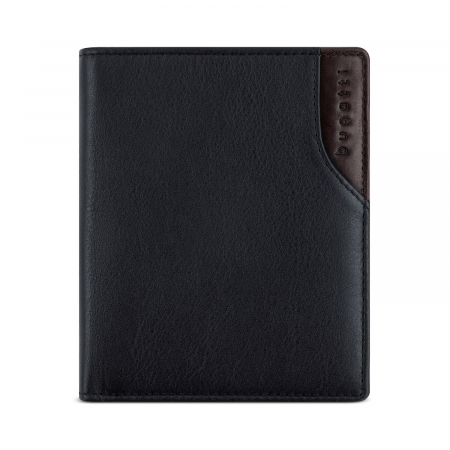Portofel vertical din piele naturala, bugatti, seria Corso Deluxe, cu protectie anti scanare RFID, Negru