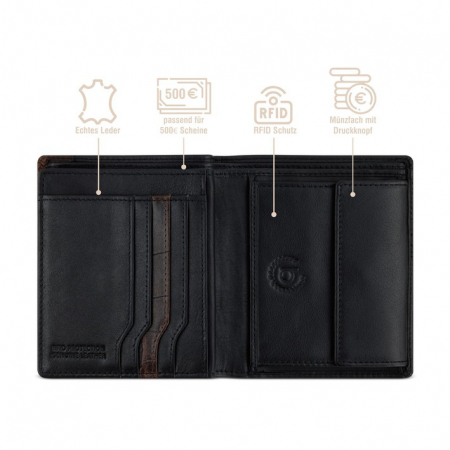 Portofel vertical din piele naturala, bugatti, seria Corso Deluxe, cu protectie anti scanare RFID, Negru [2]