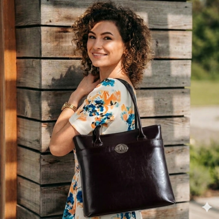 Dama - Poseta de dama din piele naturala, model 175, Maro inchis