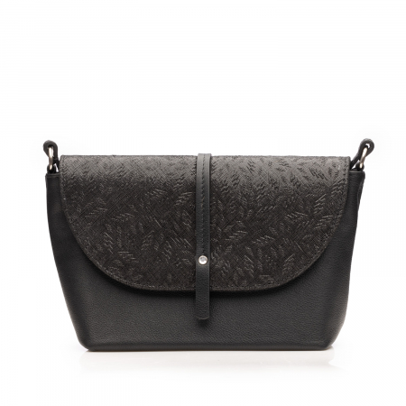 Poseta de umar crossbody, din piele naturala, Negru texturat [1]