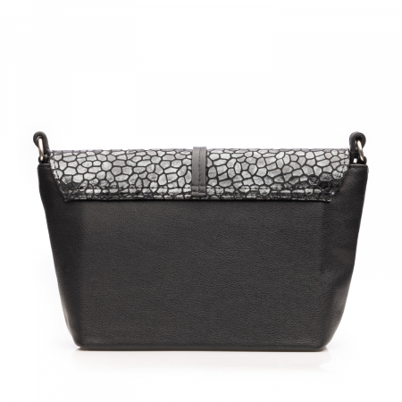Poseta de umar crossbody, din piele naturala cu model, Negru [3]
