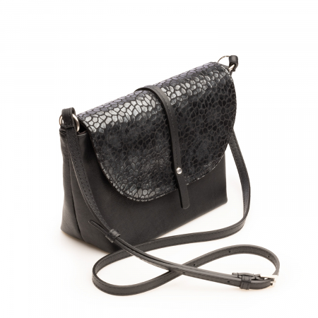 Genti de zi - Poseta de umar crossbody, din piele naturala cu model, Negru