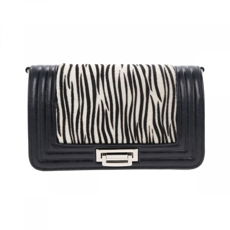 Poseta din piele naturala, neagru cu model zebra [1]