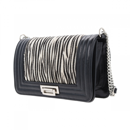 Poseta din piele naturala, neagru cu model zebra [3]