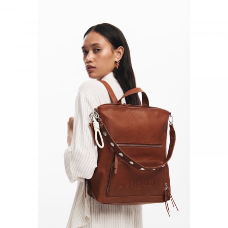 Rucsac/geanta de umar 2 in 1, dama, Desigual, seria Half logo, Maro coniac